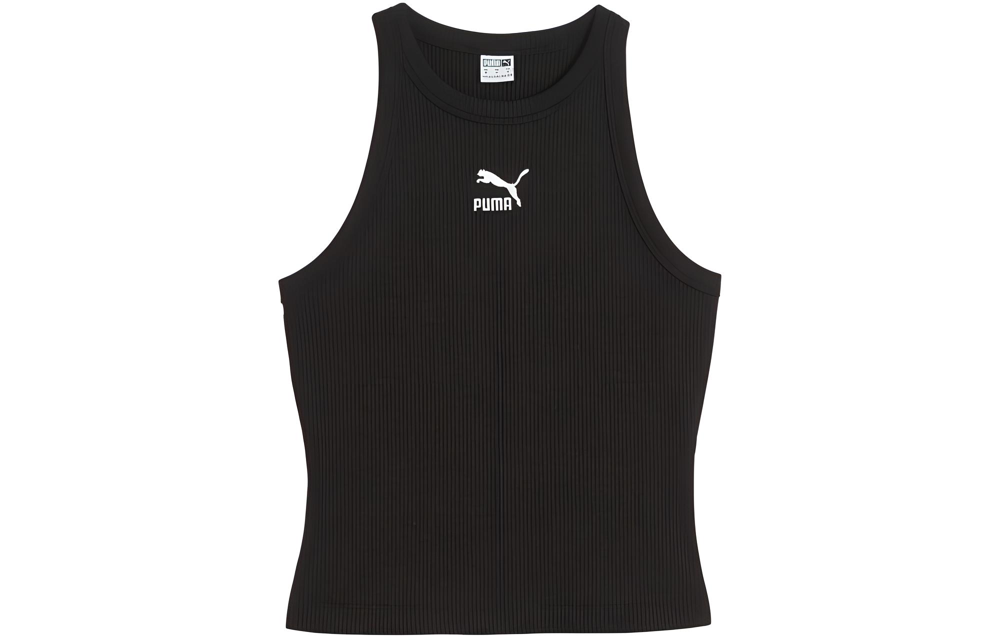 PUMA RIBBED Tank Tops Women s Black Crew Neck Moderate Straight Fit 626093-01 XL