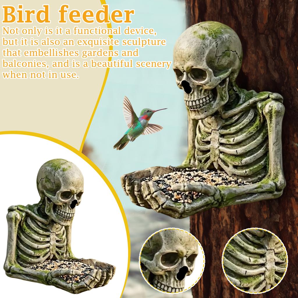 Skeleton Shaped Resin Bird Feeder Outdoor Decorative Garden Ornament Sculpture for Patio Yard Lawn Landscaping