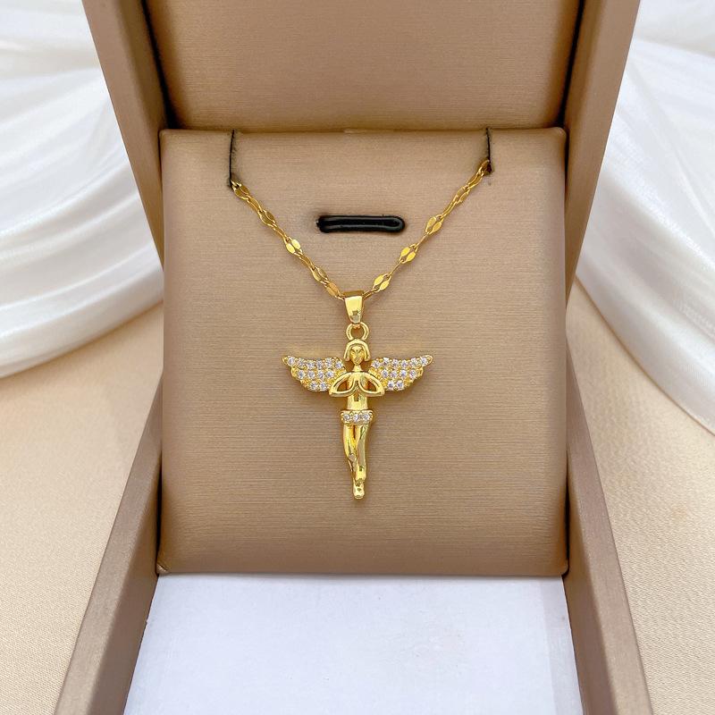 Devout Angel Light Luxury Temperament Gorgeous Full Diamond Necklace Female Versatile Clavicle Chain Titanium Steel Chain