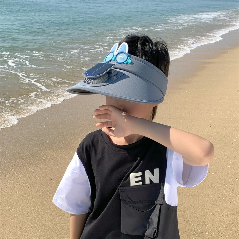 

Children s Sun Protection With Fan Cap Baby Girl Big Eave Hat Sun Protection Hat Male Treasure Summer UV Resistant Empty Top Cap сірий