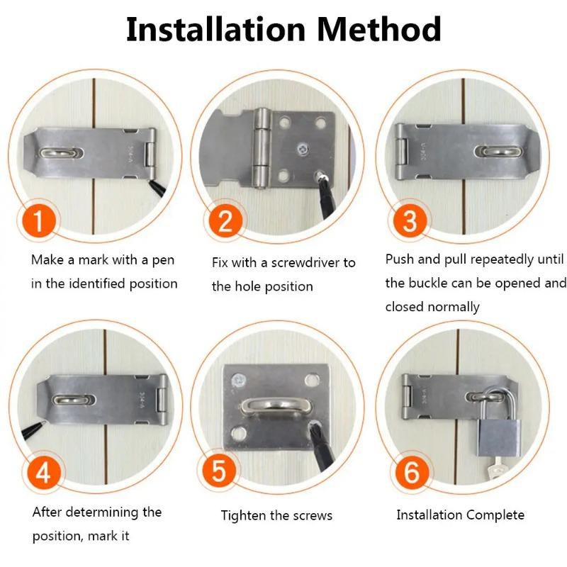 New Padlock Clasp Door Lock Anti Theft Buckle Hardware Window Staple Hasp Staple Stainless Steel Shed Latch 2/3/4/5inch Comes With Free Screws