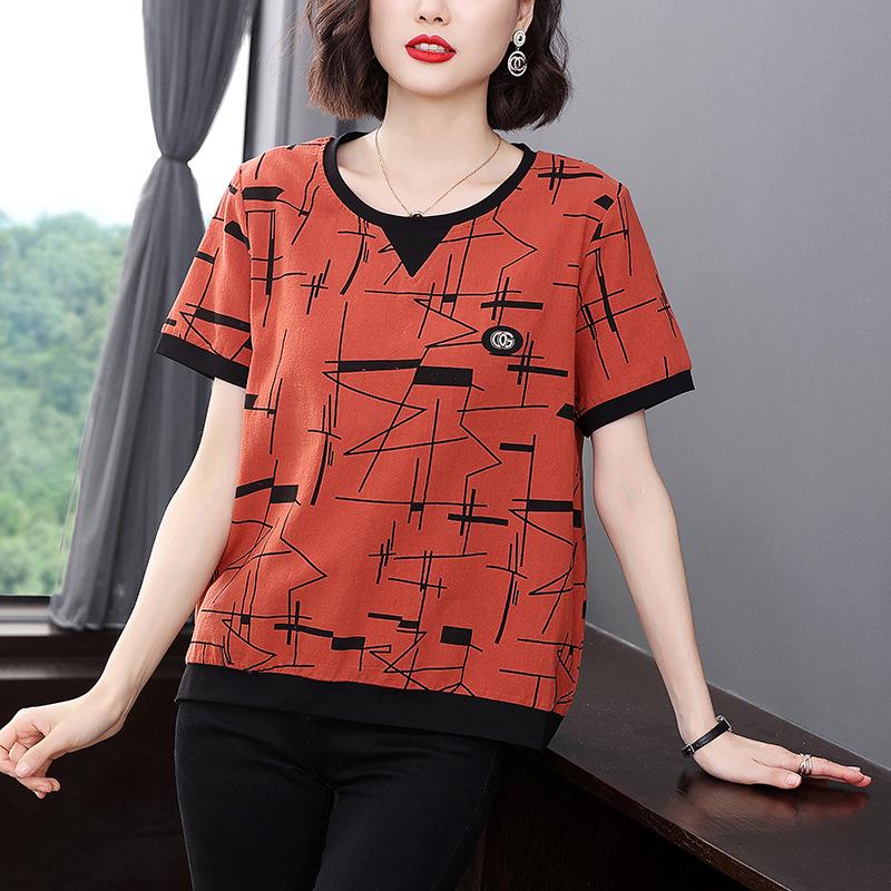 Women's 2023 Summer Korean Style Loose Fit T-Shirt - Belly Covering, Short-Sleeved, Plus Size Top for Middle-Aged Ladies
