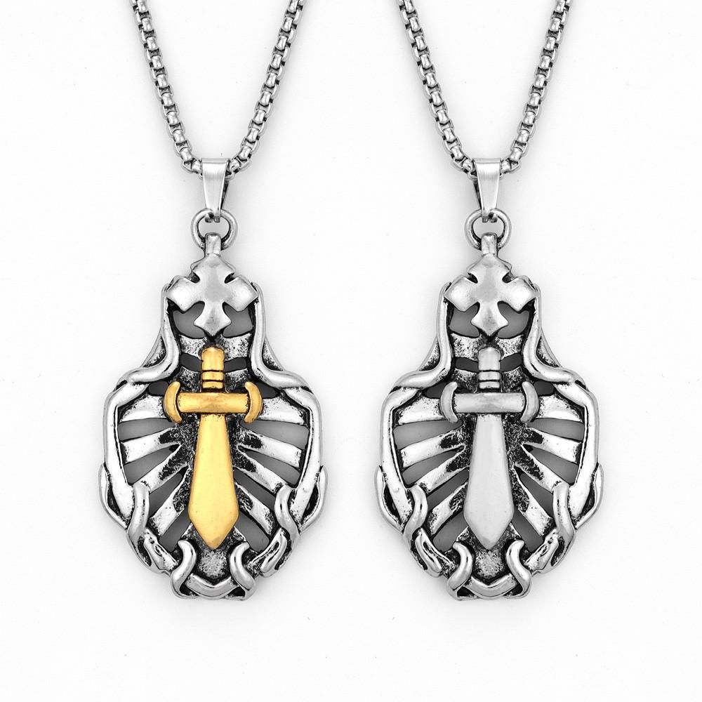Pendentif Collier Croix d'Épée Creuse pour Homme Punk Rock Rétro Vieux Bijoux