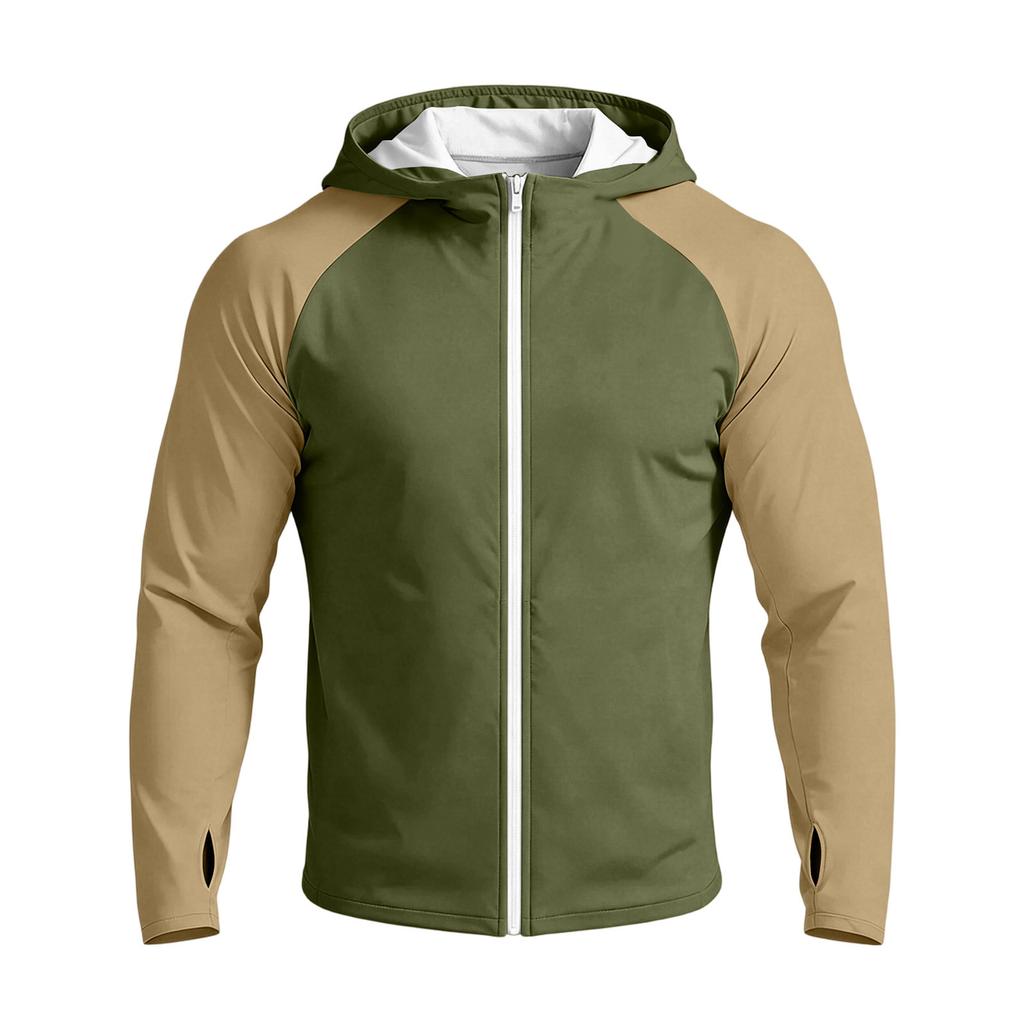 Men's Casual Raglan Sleeve Hooded Long Sleeve Sun Protection Jacket Lightweight Zip Up Outdoor Sportswear for Daily Wear