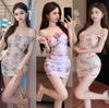Sexy Waist Slim Fit Low Chest Mesh Print Dress Children's Summer Fashion Bottom Hip Wrap Short Sleeve Dress