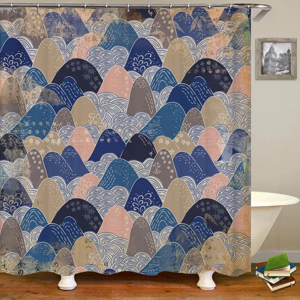 Japanese-style Shower Curtain 3d Ink Painting Bathroom Curtain Waterproof  With Hooks 180*240CM Shower Curtain Polyester Fabric