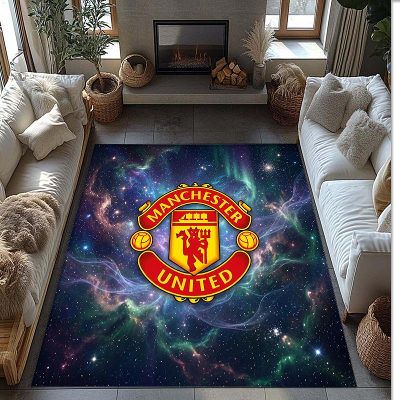 Tappeto in Flanella Stampato Manchester United Antiscivolo Morbido Poliestere Tappeto per Pavimento Tappetino Decorativo per Interni per Camera da Letto Soggiorno Divano