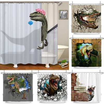 Lustiger Dinosaurier Duschvorhang Badezimmer Dino Cool für Kinder Jungen Silhouette Tier Cartoon Weißer Stoff Duschvorhang Heimdekoration