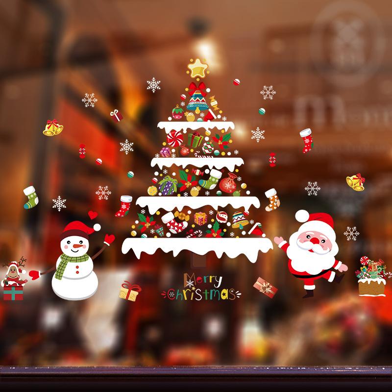 New Christmas Cartoon Wall Sticker, Shopping Mall Shop Window Glass Wall Decoration Painting Sticker