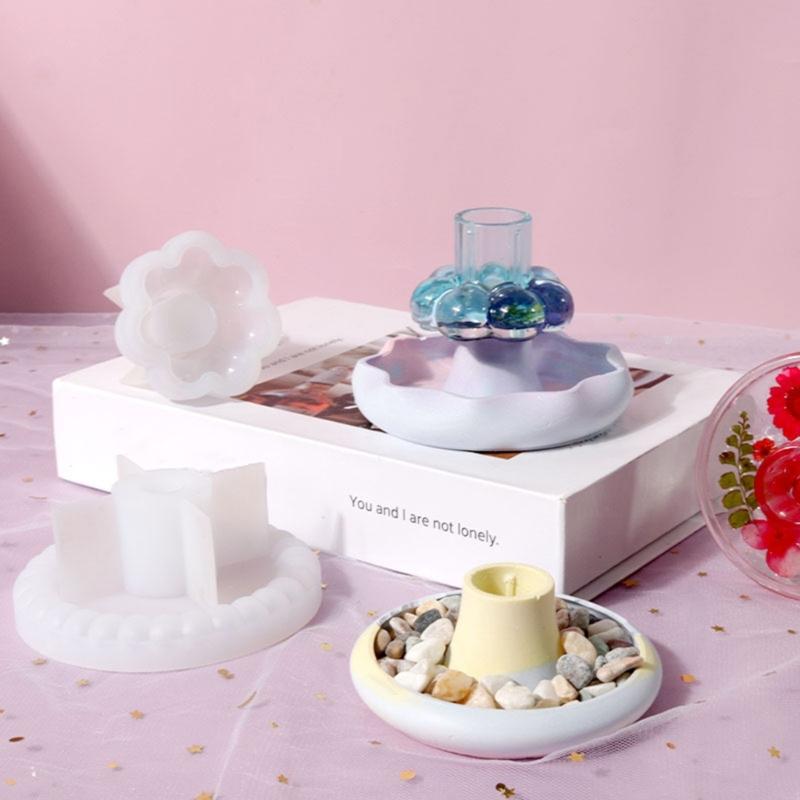 Round Candlestick Silicone Mold Gypsum Plaster Mold Lipstick Holder Tray Mold for DIY Jewelry Organizer Home Craft Decor