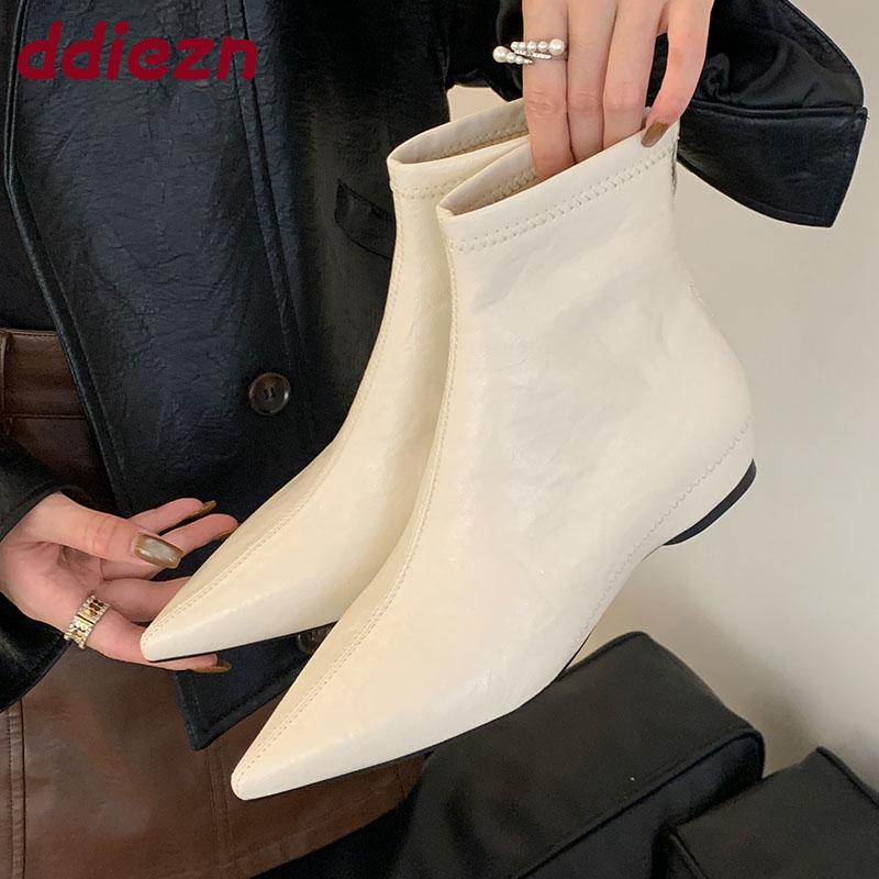 Female Zippers Women Ankle Stretch Boots With Height Increasing Shoes Pointed Toe Modern Ladies Short Boots Shoes