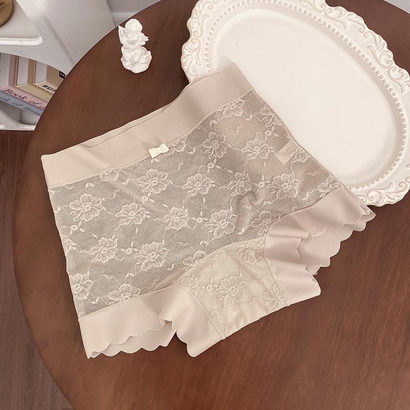 Damen Sommer reine Linderung Spitze Jacquard Blasennetz 10A Antibakterieller Schritt-Wickel Hüfte Mittlere Taille Kleine Flachwinkel Slips