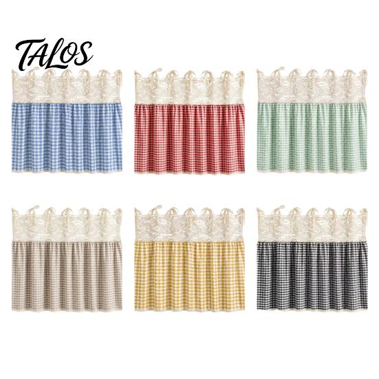 Dustproof Oven Handle Protector Farmhouse Stove Skirt, Plaid Crochet Lace Curtain, Rustic Kitchen Cabinet Decoration Skirt Curtain with Ties