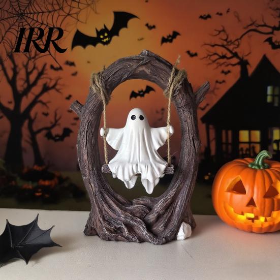 Halloween Spooky Tree Swing Decor Ghost On Decor, Resin Figurine with Vintage for Home Base, Festive Party Tabletop Ornament, Trick or Treat Gift Cute
