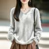 Seamless Brushed Knitted Wool Sweater for Women with V-neck, Loose Fit, Long-sleeved Top