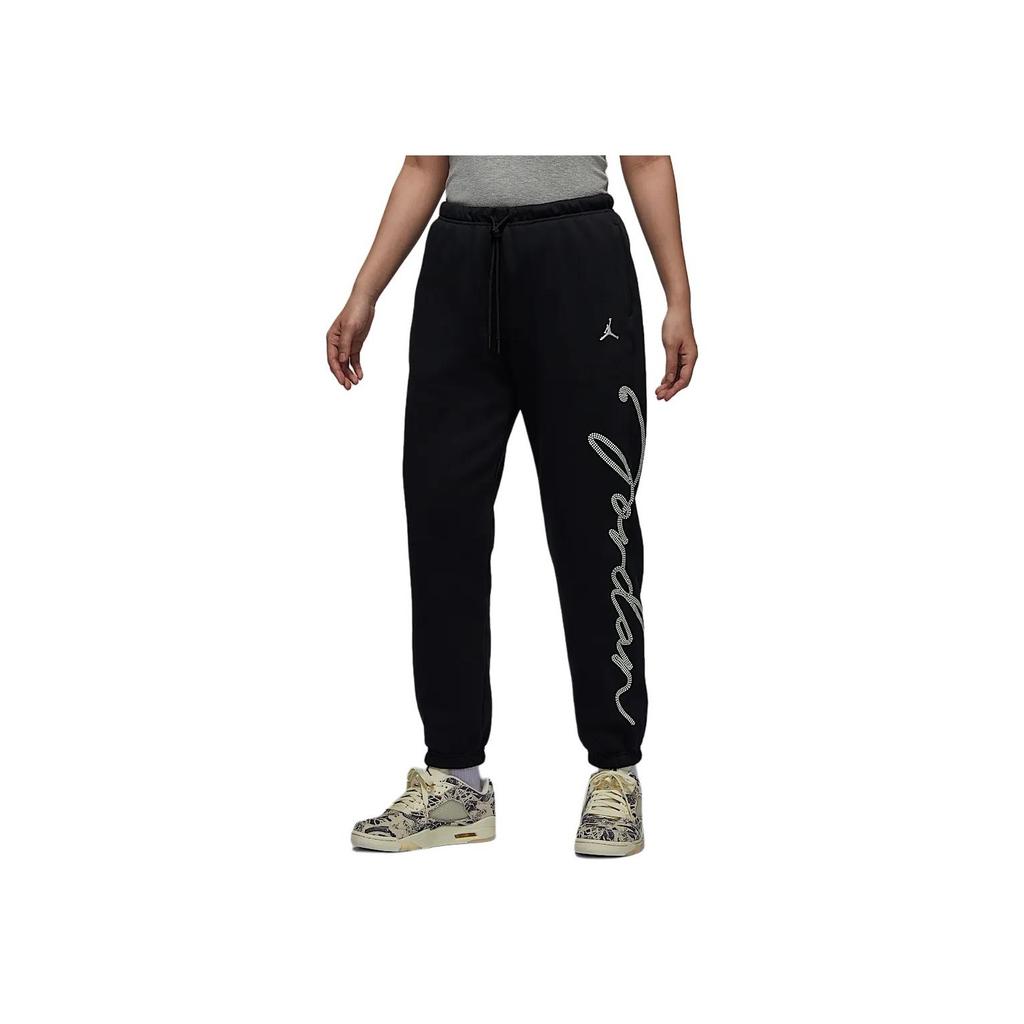 Jordan Brooklyn Fleece FW24 Logo Comfortable Soft Fleece Knit Sweatpants Women Bottoms Black Sail-White HJ0209-010