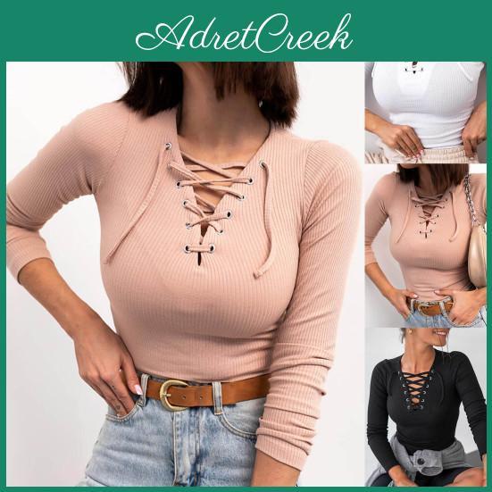 Women Top Stripe Solid Knitted Color Autumn Winter V Neck Long