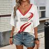 Damen V-Ausschnitt Kurzarm T-Shirt mit Buchstabenaufdruck für Fußballfans