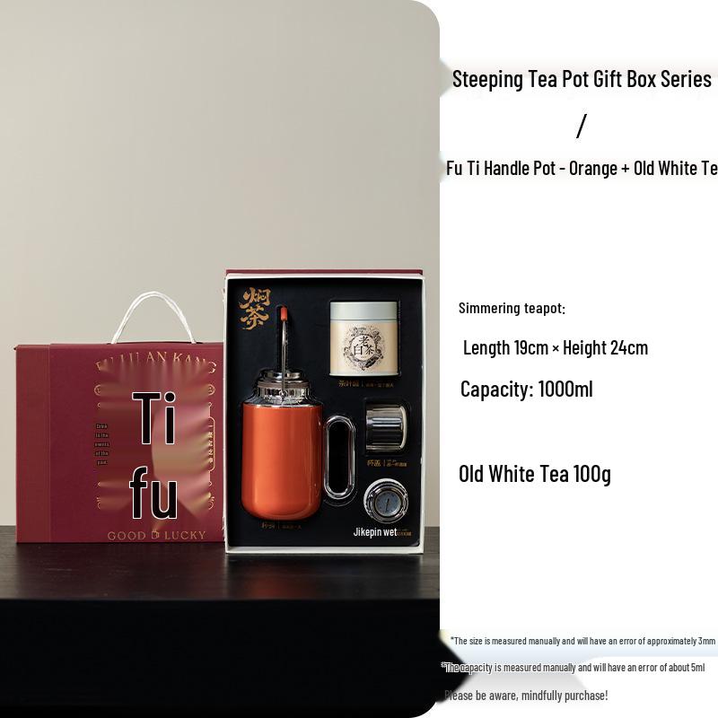 Moji Chense Orange-Handled Stainless Steel Insulated Teapot and Water Bottle with Gift Box Packaging for Household and Outdoor Use