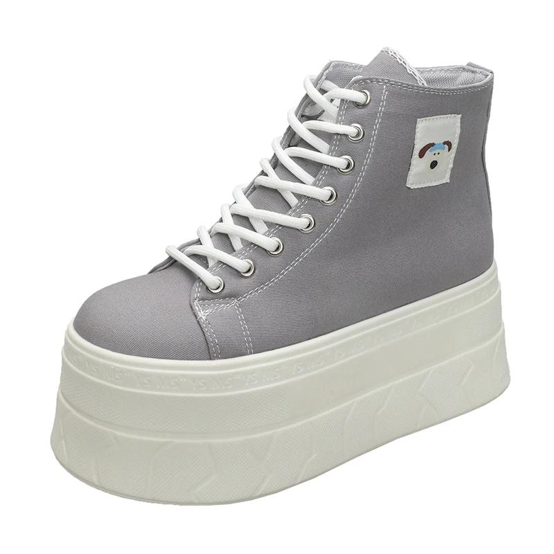 

Fashion 7.5CM Women Ankle Boots High Platform Vulcanized shoes Wedge Heels Sneakers Woman Spring Autumn Thick Sole Leather Short Boots 38 серый