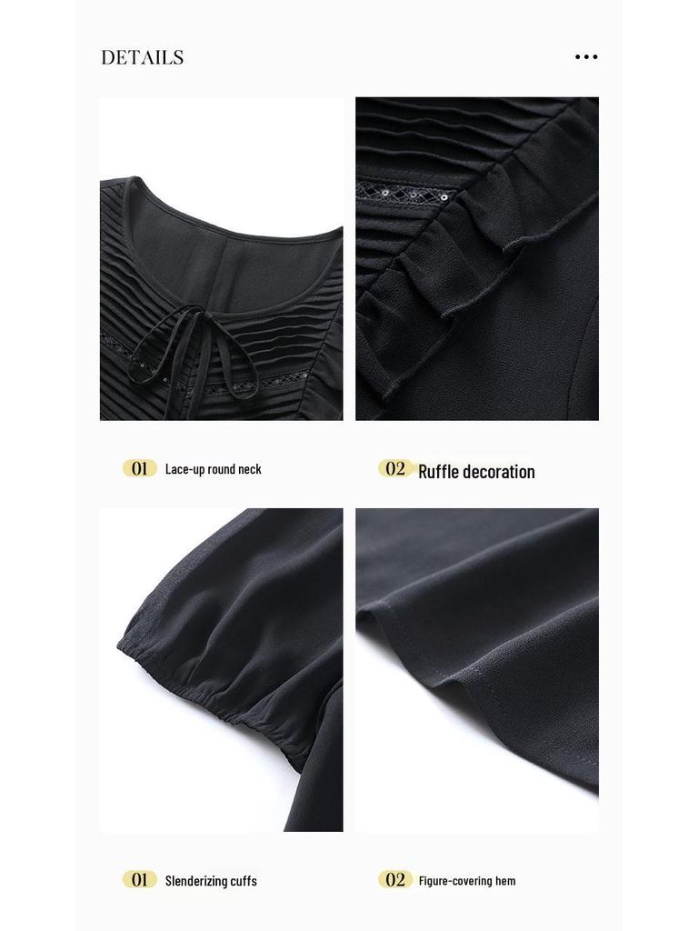 Summer Short Sleeve Pleated Chiffon Shirt - Plus Size, Casual, Loose Fit Women's Apparel