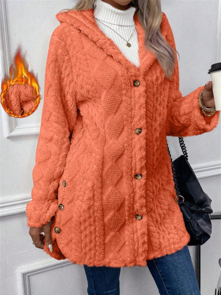 Women's Long Hooded Fleece Coat In Beige, Pink, and Gray, Soft Plush Outerwear with Front Pockets, Loose Fit Casual Winter Jacket