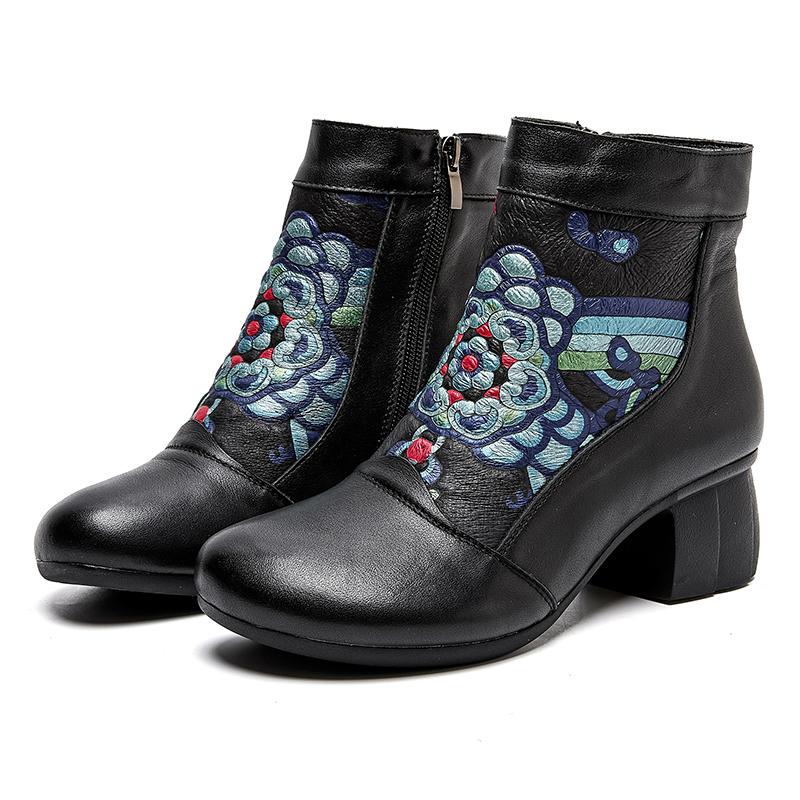 Fashion GKTINOO Autumn Winter Genuine Leather High Heels Ankle Boots For Women Boots Side Zipper Soft Comfortable Cow Leather Botas