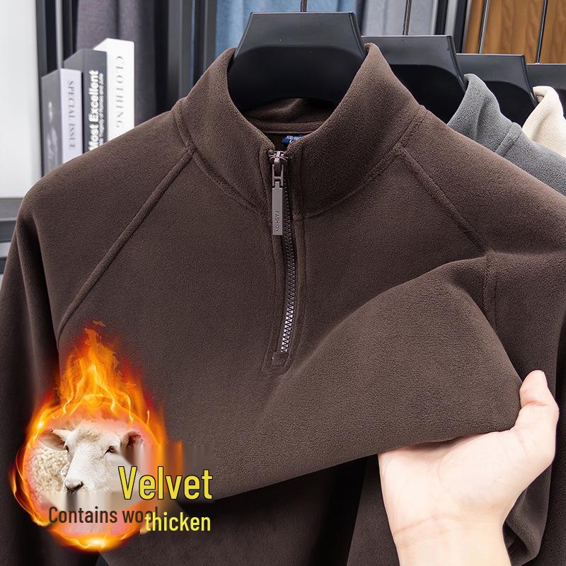 Men's Winter Coral Fleece Half-Zip Sweatshirt: Thick, Warm, Double-Sided Casual Base Layer