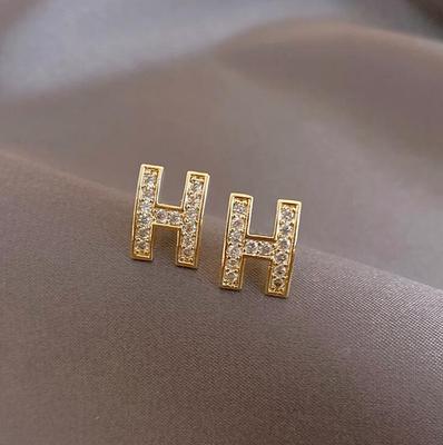 Boucles d'oreilles Clous Lettre H en Argent Sterling S925 - Design Coréen Tendance