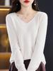 Women's Retro V-Neck 100% Wool Sweater – Seamless, Loose Fit, Autumn/Winter Commuting Essential