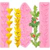 Rose Leaves Silicone Mold Set, 5 Pieces, Pink Fondant Molds for Cake Decorating