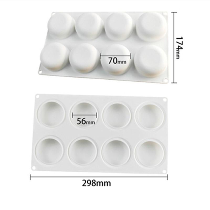 8-Cavity Round Mousse Cake Mold, 3D Silicone for Mirror Glaze and Desserts
