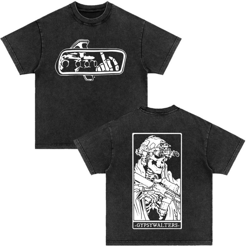 Forward Observations Group Be Seeing You Washed Vintage T-shirt Skeleton Graphic Punk Gothic T-Shirts Men Women Oversized Tshirt