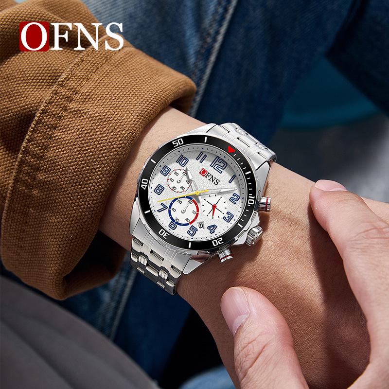 Oufanni Men's Quartz Watch with Silicone & Steel Straps, Waterproof, Calendar, and Small Seconds Hand