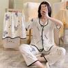 Short-Sleeved Pajamas Three-Piece Korean Version Of Sweet And Cute Cardigan Women'S Loungewear