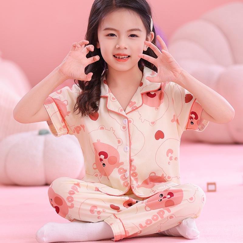 Kuromi Girls' Spring/Autumn Pajama Set with Short Sleeve Cardigan and Long Pants for Indoor/Outdoor Wear
