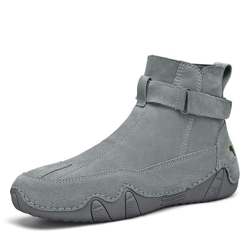 Large Size Men's Boots with Side Zipper and High Top for Outdoor Casual Wear, Hand Sewn Leather Boots