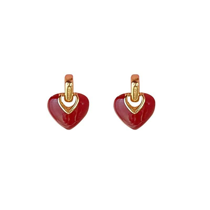 French Retro Enamel Love Drip Earrings Women'S Niche Design Sense Elegant Light Luxury High-End Versatile Earrings Earrings