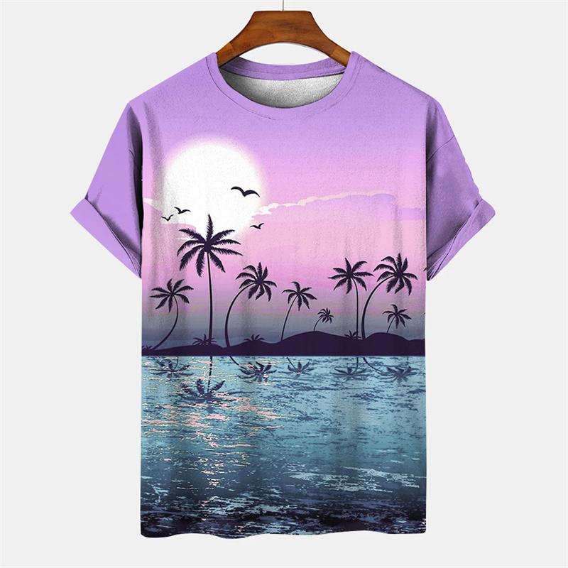 Coconut Tree Pattern 3D Printed Tees Summer Casual Harajuku O-Neck Short Sleeves Tops Hawaiian Men's T-shirts