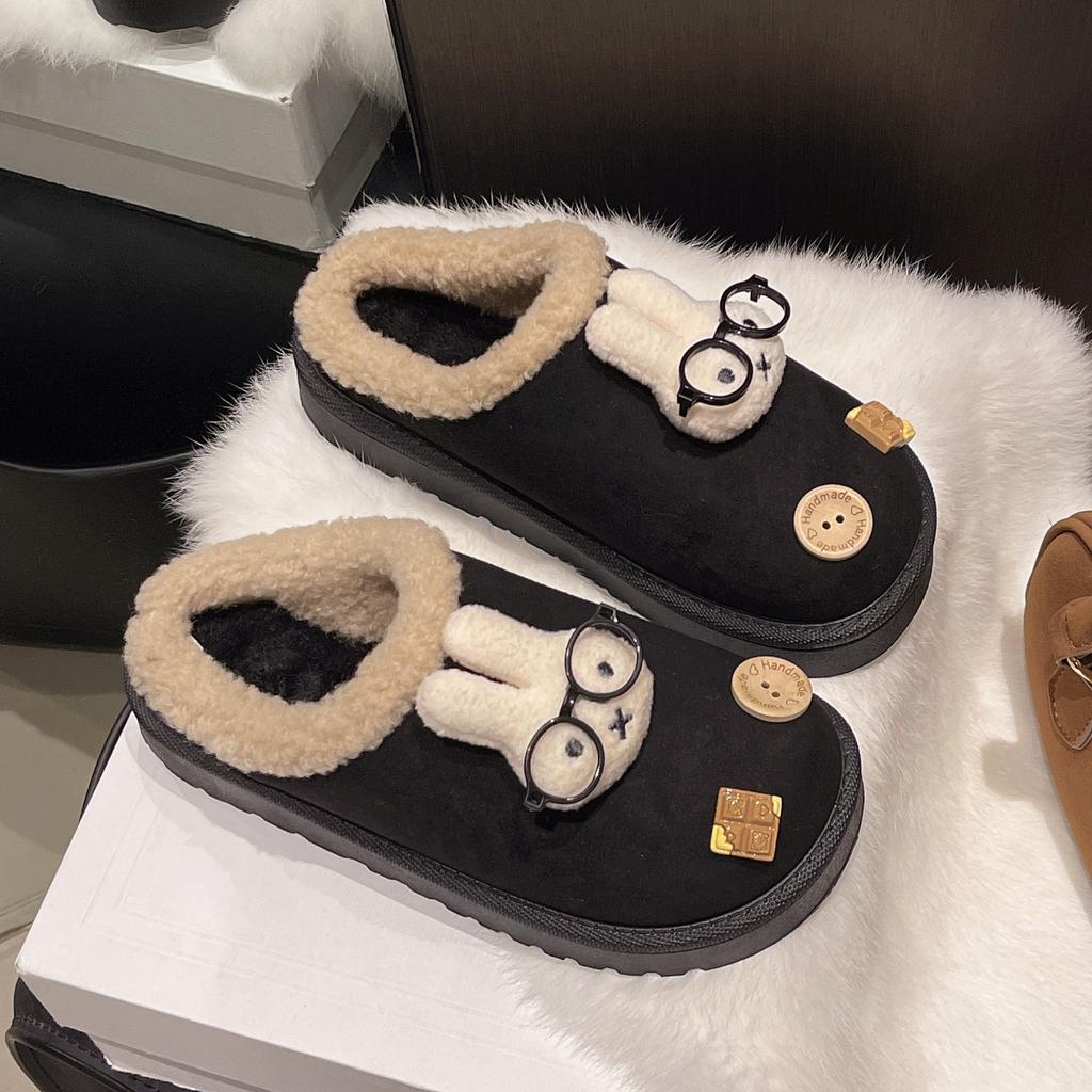 Cute cartoon accessories fluffy slippers women's autumn and winter new outer wear home cotton slippers warm cotton shoes