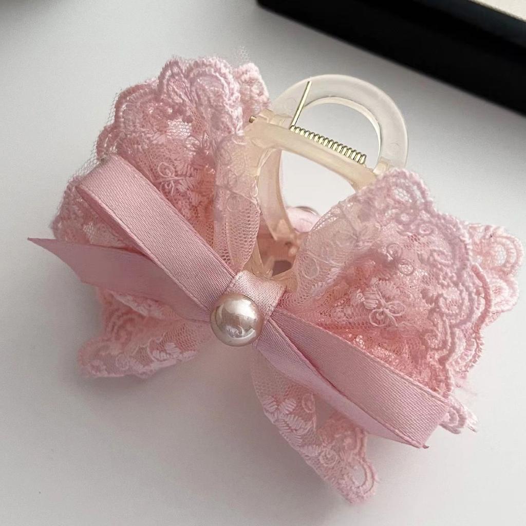 1pc French Super Fairy Lace Bow Hairpin Princess Hair Grab, Half Tie Hairpin Hair Shark Clip on the Back of the Head