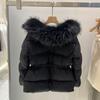 Autumn and Winter New Raccoon Big Fur Collar Hooded Down Jacket Women's Short Loose Waist Thickened Warm Jacket
