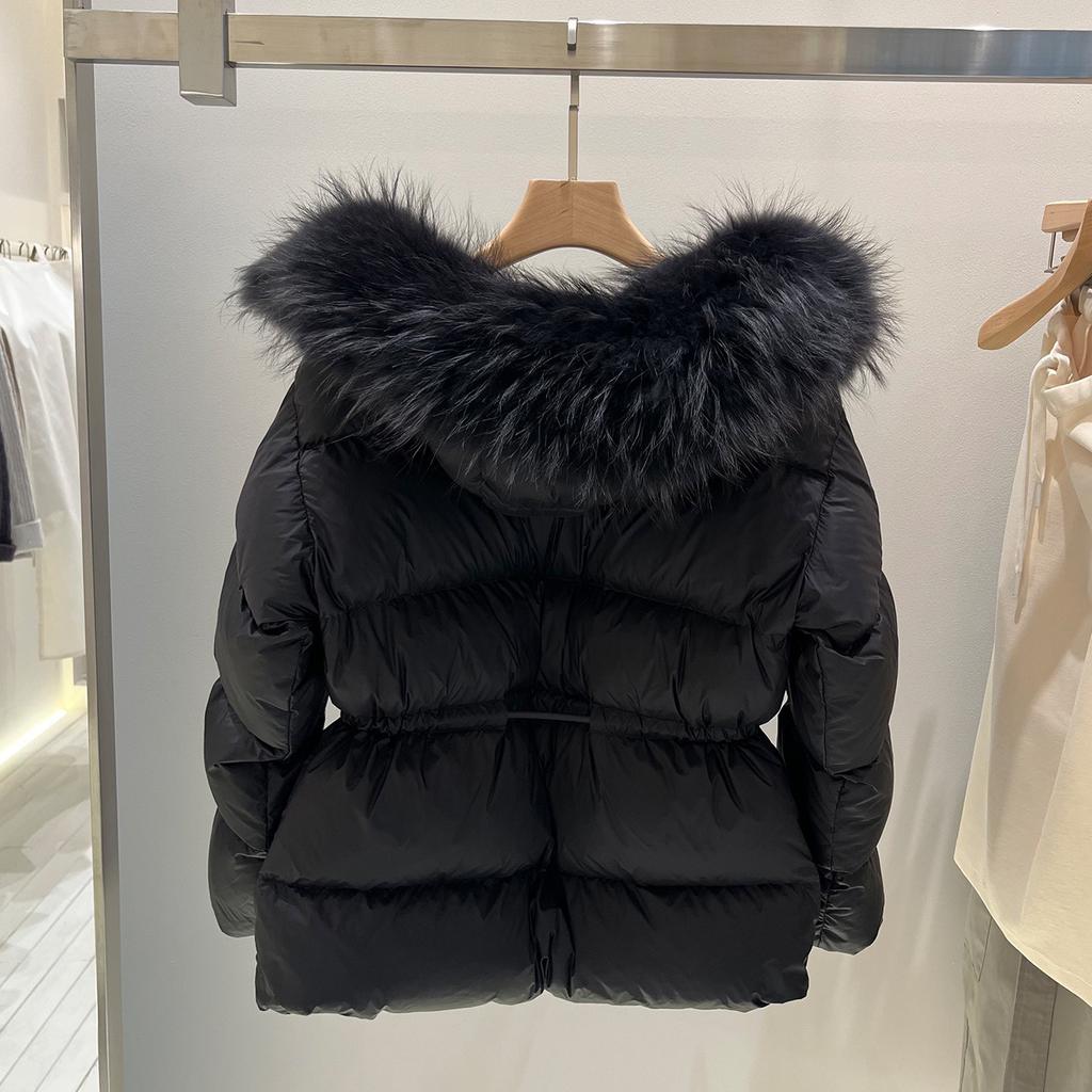 Autumn and Winter New Raccoon Big Fur Collar Hooded Down Jacket Women's Short Loose Waist Thickened Warm Jacket