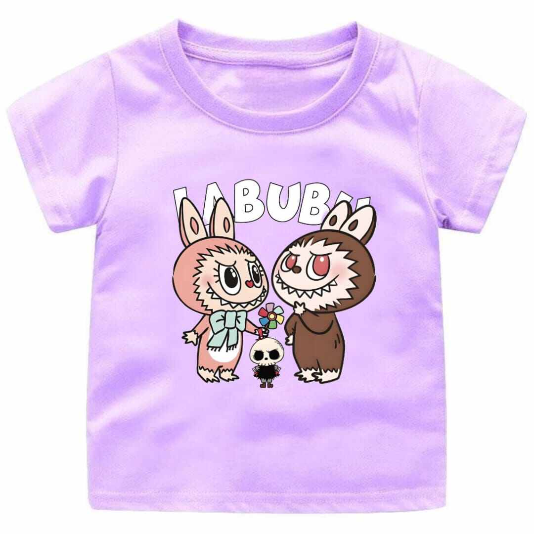 

2025 Popular Children s T-shirt LABUBU Printed Cartoon Style Round Neck Short Sleeved Cute and Versatile Girl s Top 110