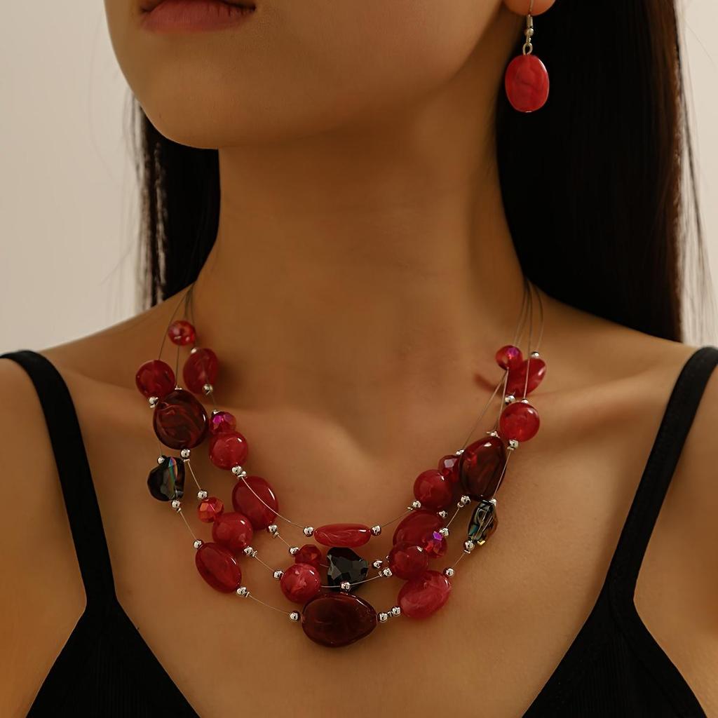 Set di gioielli estivi Boho-Chic da 3 pezzi: collana e orecchini con perline colorate, perfetti per feste e vacanze