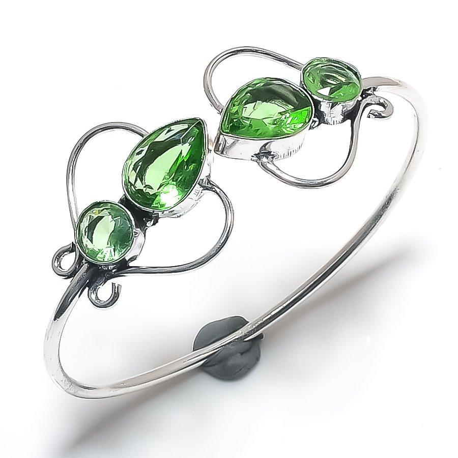 Natural Tsavorite Gemstone 925 Sterling Silver Cuff Bangle Adjustable T4L41