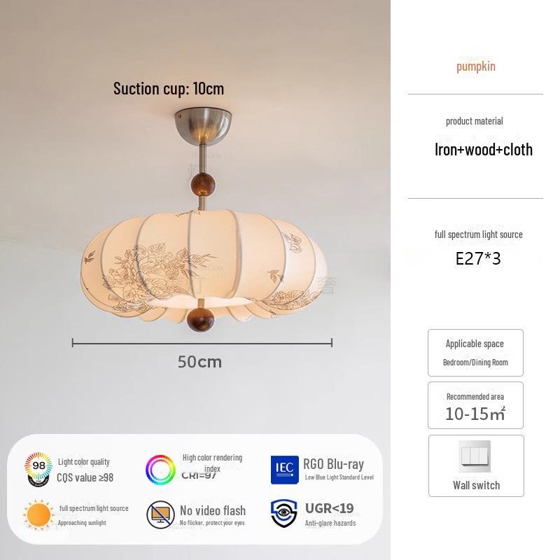 Wabi-Sabi Retro Pumpkin-Shaped Chandelier for Bedroom and Study Room