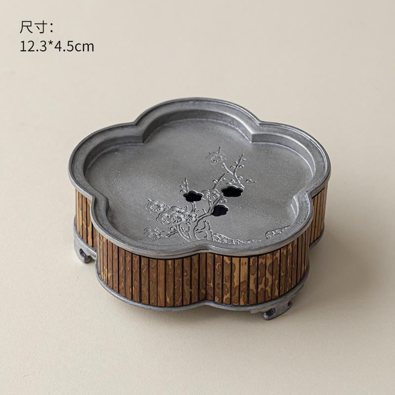

Handmade Tin Plum Blossom Pot Holder Pot Bearing Creative Bamboo Dry Brew Table Tea Tray Table Chinese Tea Set Collection Gifts