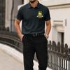 Men's Summer Polo Shirt Short Sleeve Ice Silk Material Casual Printed Top with Turn Down Collar for Daily Wear