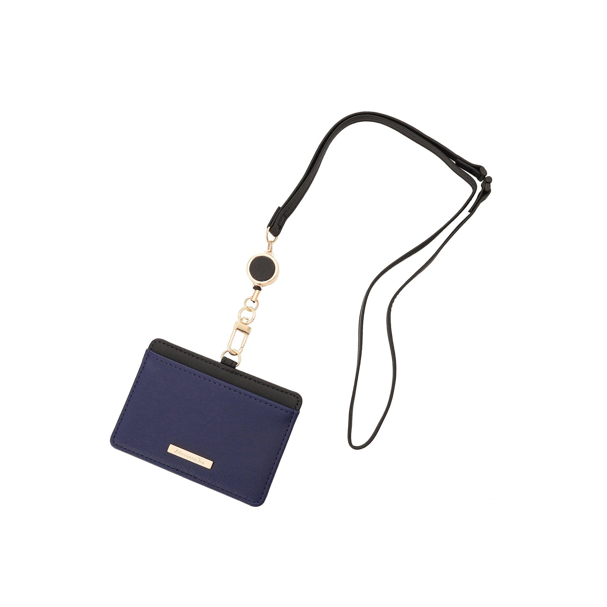 Afternoon Tea Living JL02 Pass Case with Simple Color Scheme and Cord Reel, Navy